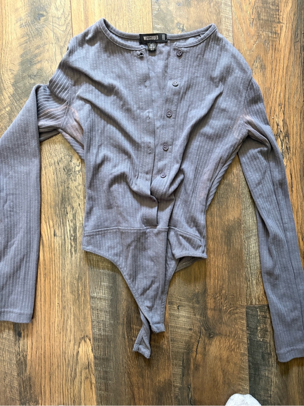 Missguided Gray Ribbed Button-Front Bodysuit Sweater